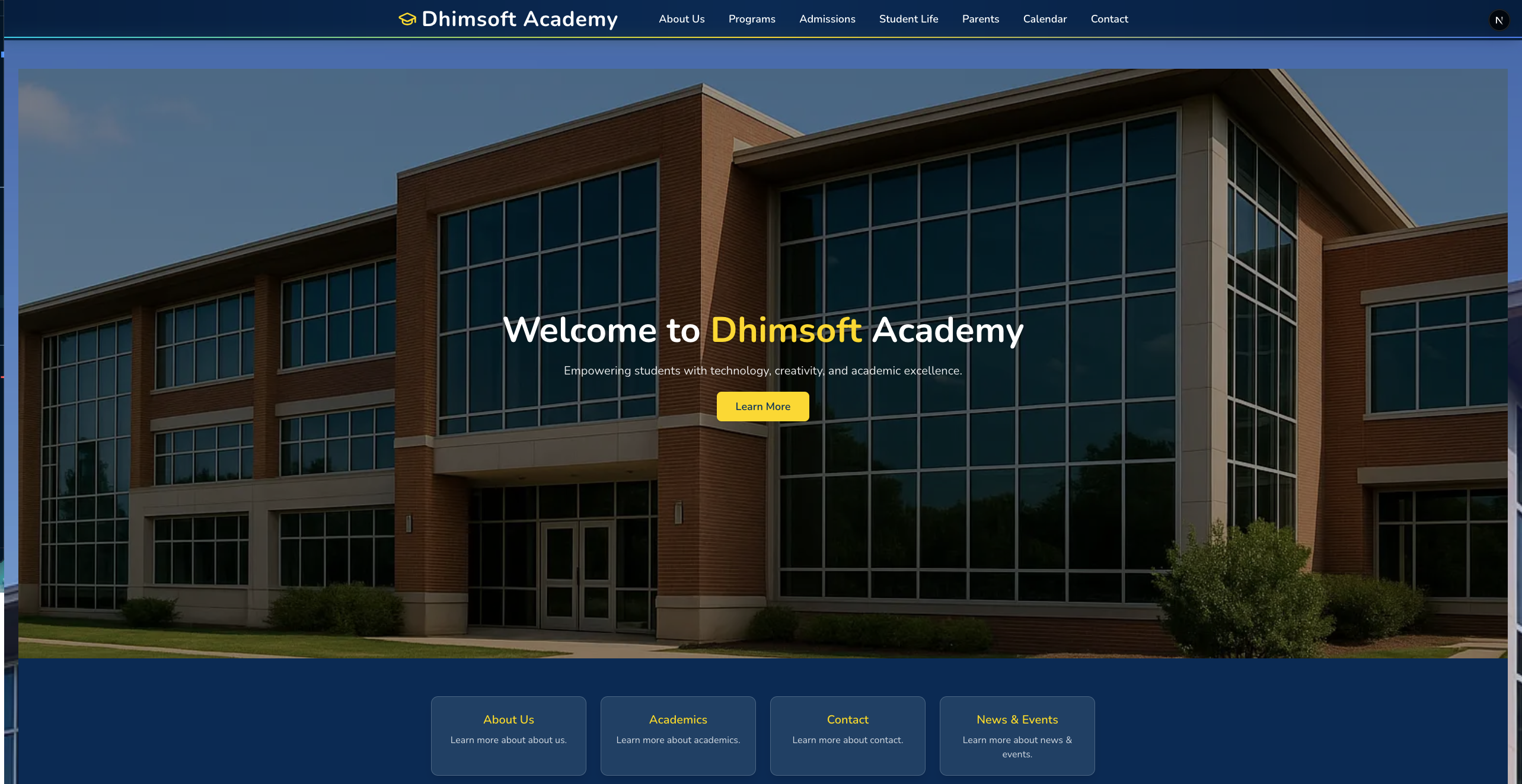 Dhimsoft Academy Website screenshot